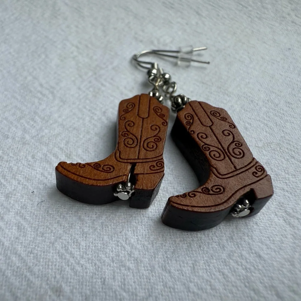 Cowboy/Cowgirl Artisan Brown Boot Earrings